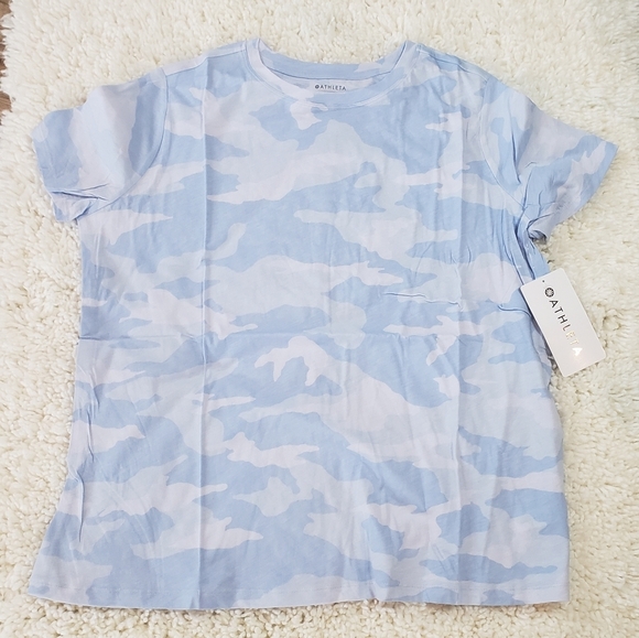 Athleta Organic Daily Blue Camo Crew Tshirt Plus Size NWT - Picture 3 of 7